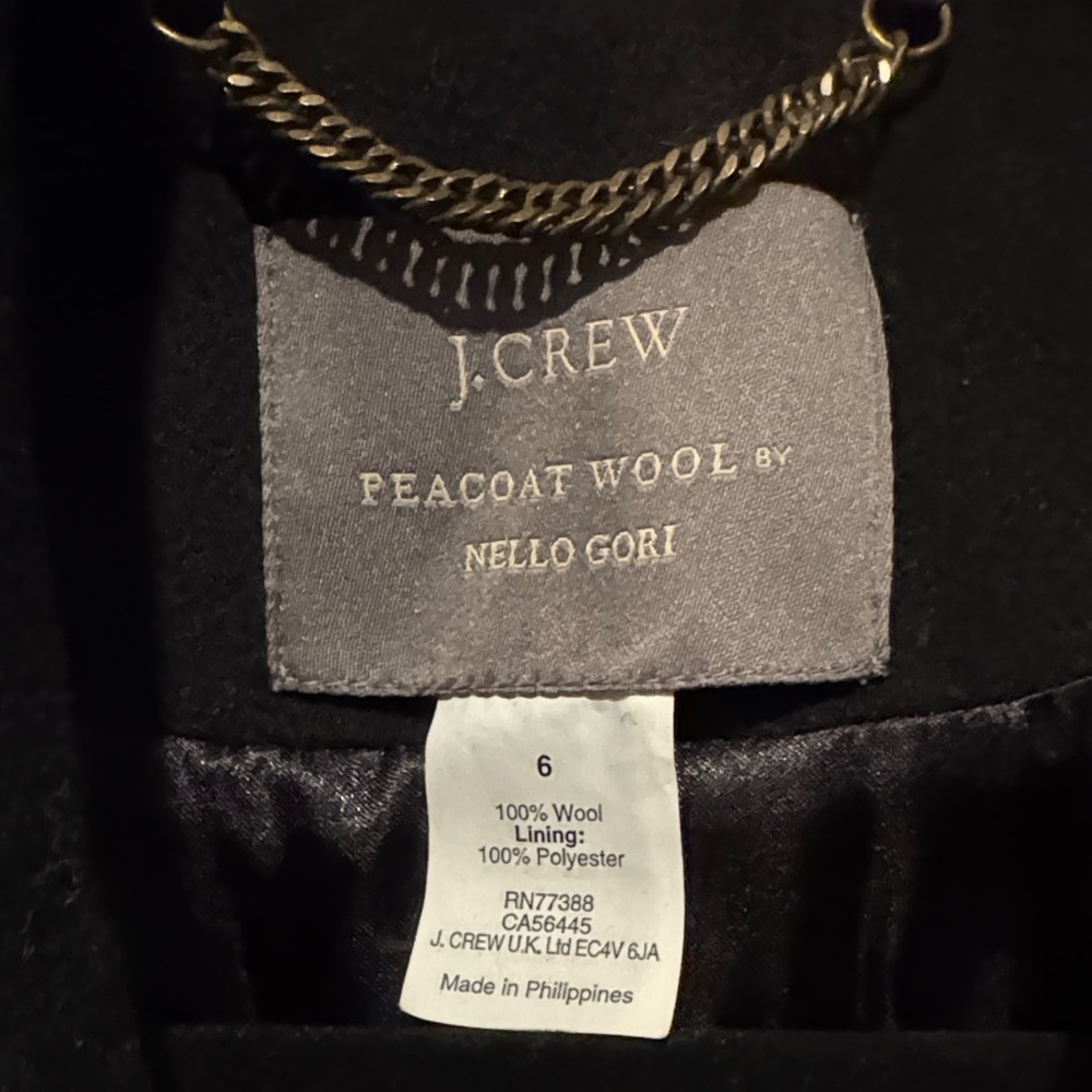 J. Crew Black Pea Coat with Tan Trim - Picture 2 of 4